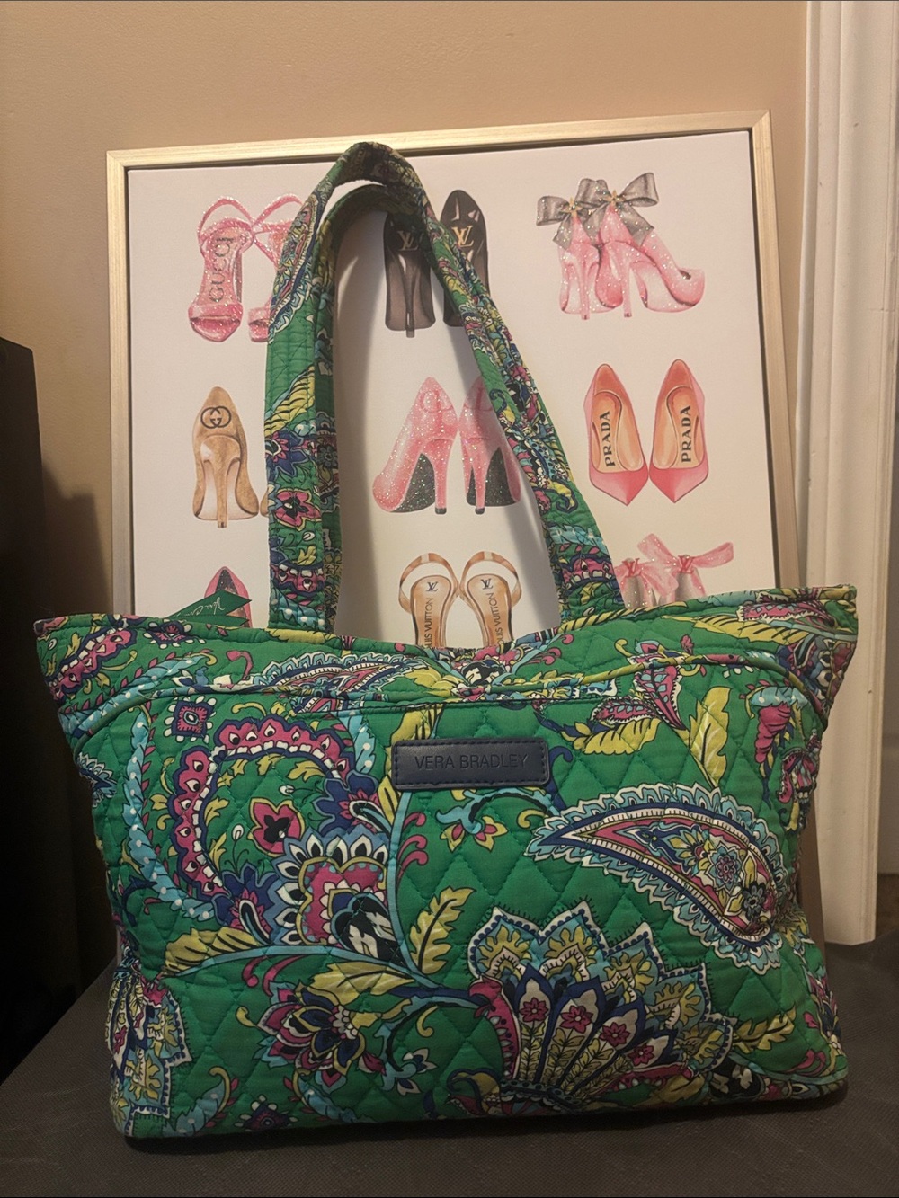 Vera Bradley Green Paisley Quilted Tote Bag